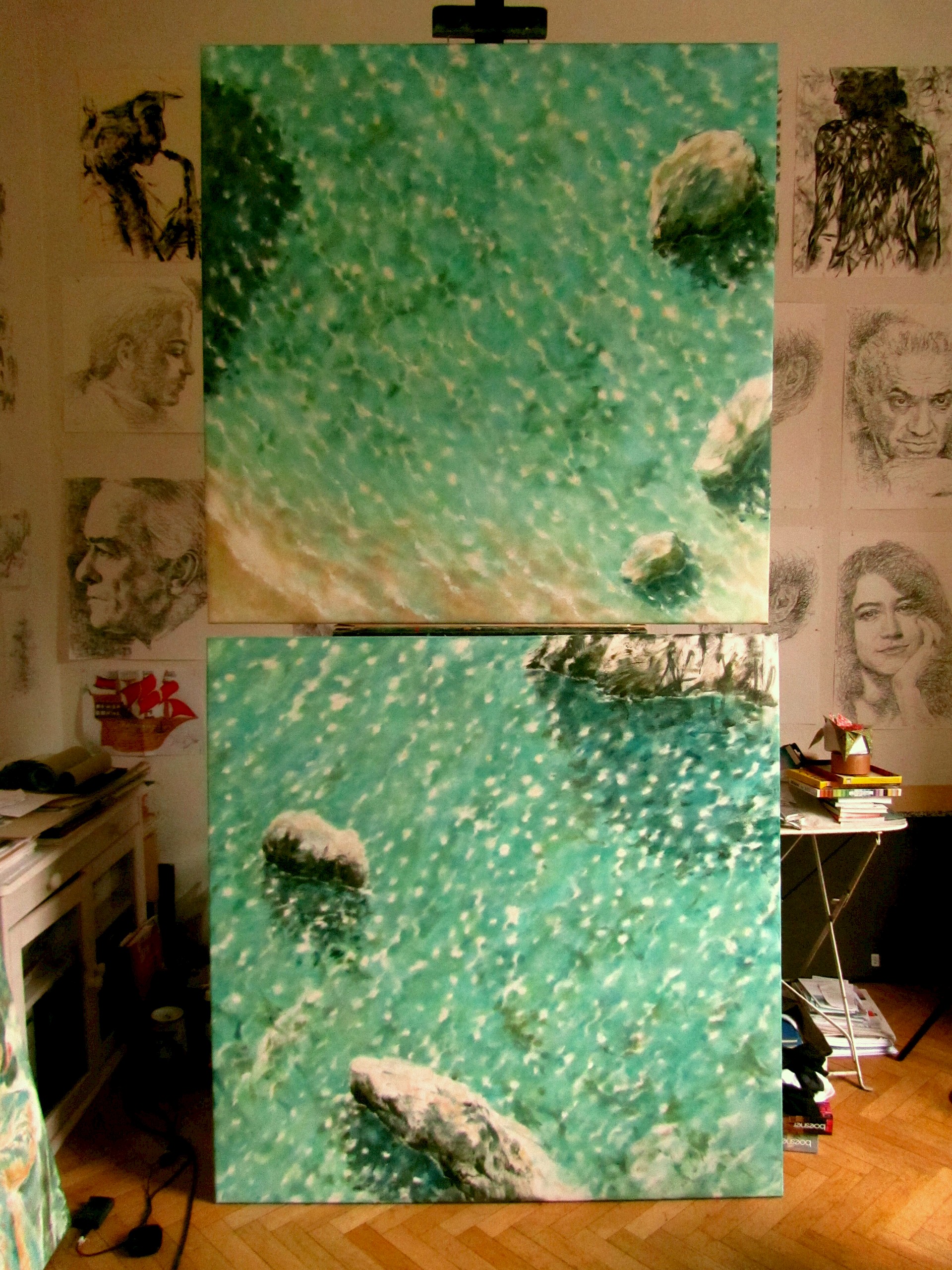 Meer bei Positano, je 125 x 125 cm, Öl / Lw., 2013