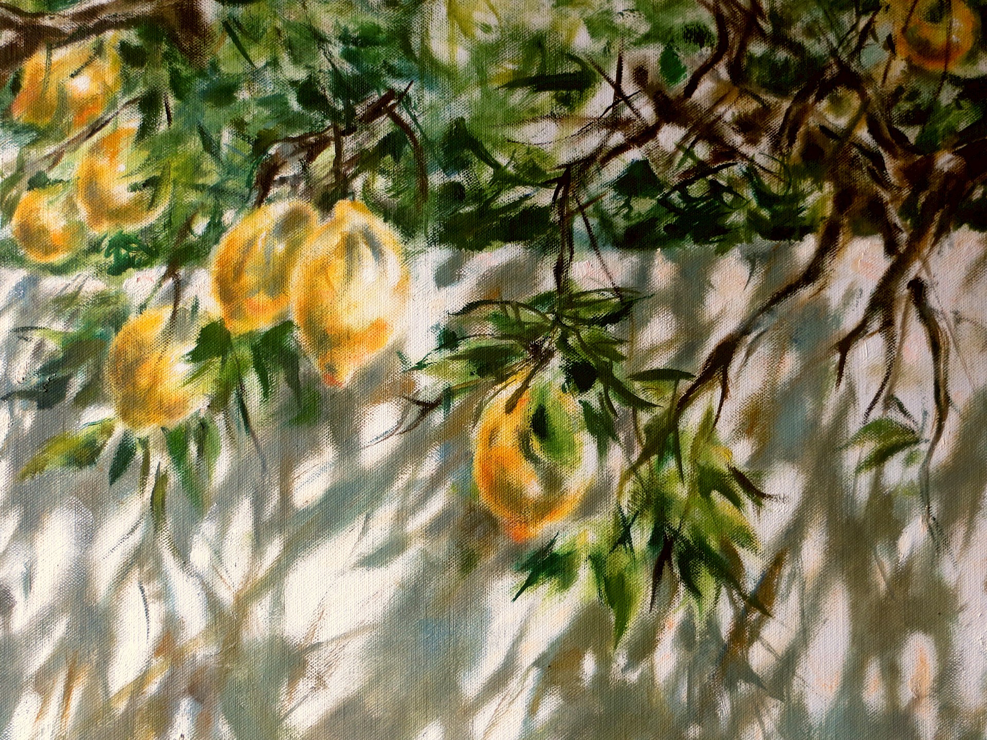 Zitronenmauer, 130 x 230 cm, Öl /Lw., 2014 (Ausschnitt)