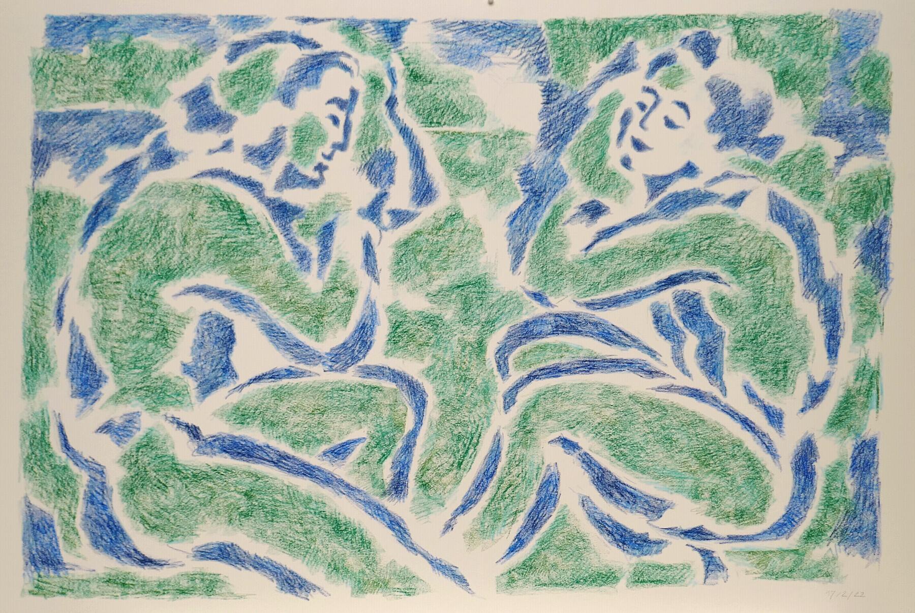 Blue in Green. Kreidezeichnung 66 x 102 cm. 17./19.2.2022